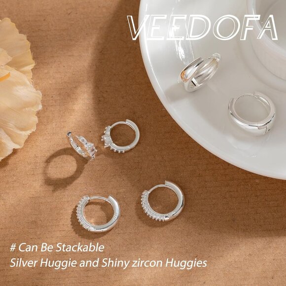 🆕 Women Silver Small Hoop Earrings Trendy Chunky Multiple Piercing Jewelry Gift - Picture 4 of 7